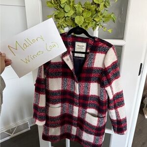 Abercrombie & Fitch Red and Cream Plaid Coat size small
